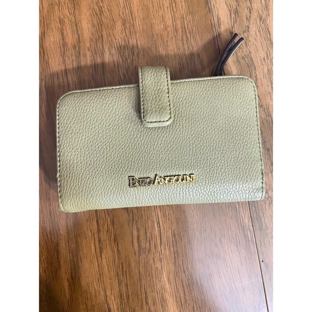 Enzo Angiolini Wallet Women Small Sage Green Pebbled Faux Leather Bifold Chic